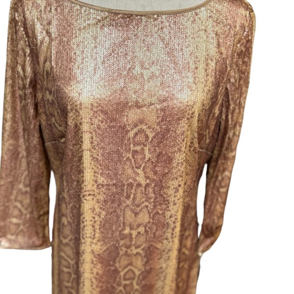 Tahari Sequin Snake Print Sheath Dress With Drape Back - Picture 5 of 12